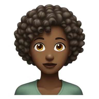 Realistic style image showing a woman, dark-skinned, with curly hair, with a nervous expression, sticker