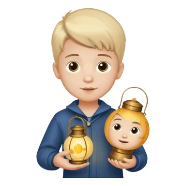 little boy holding a lantern with a moon design sticker