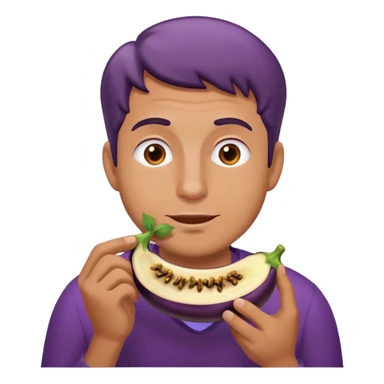 Guy eating eggplant sticker