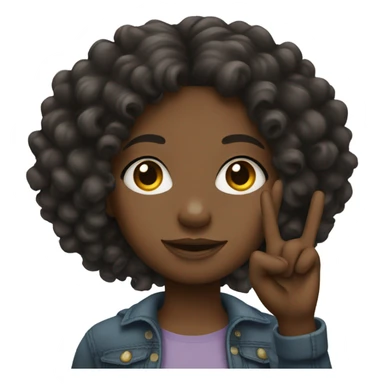 Black girl with curly hair putting peace sign  sticker