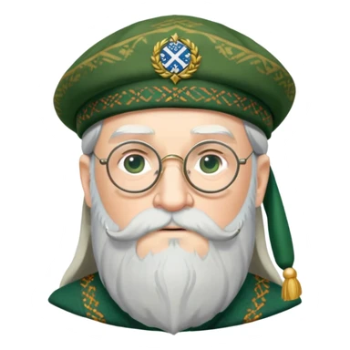 Dumbledore wear green scotland Tam o'shanter cap with decorative patterns, wear glasses, very long beard sticker