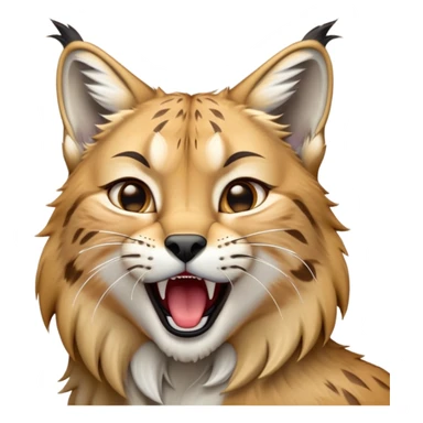 Cinematic-detailed-Yawning-Lynx-Portrait-Emoji – Head tilted slightly with a dramatic, wide-open yawn, revealing a sleek golden-brown fur coat with subtle spots, signature black ear tufts standing tall, round amber eyes barely open in drowsy contentment zoomed out to show the shoulders sticker