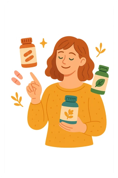 Donna che sta scegliendo integrazione per il suo benessere in italiano sticker