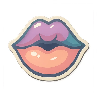 lips with a slight smile kissing the screen as if kissing the viewer, retro stickers style, thin clean contours, soft rounded shapes, pastel palette #98B5BC, #B5B3C1, #C9A3C9, #E4C0CA, #F7DCD1, #F7C0AA, detailed shadows and highlights, soft lighting, transparent background, no decorative elements sticker