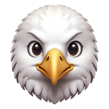 Cinematic Cute American Eagle Portrait Emoji, Head tilted playfully and inquisitively, featuring a streamlined form with a subtle blend of dark and white plumage and round, sparkling eyes full of spirited charm, Simplified yet irresistibly adorable features, highly detailed, glowing with a warm, inviting glow, high shine, affectionate and lively, stylized with a touch of whimsical aerial grace, soft glowing outline, capturing the essence of a mischievous yet endearing American eagle that seems as if it could glide out of the screen into your heart! sticker