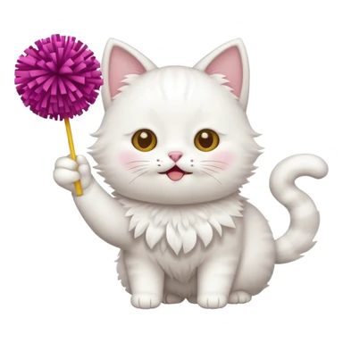 cheerleading white cat with pom pom sticker