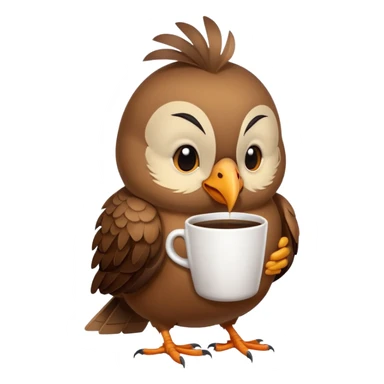 sleepy bird holding a coffee cup sticker