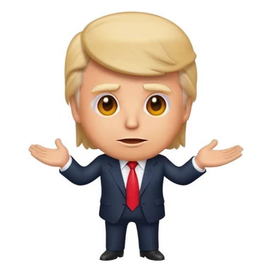 Donald Trump as a playful emoji character, recognizable hairstyle, suit, and expressive face sticker
