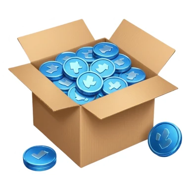 blue coins in a cardboard package sticker