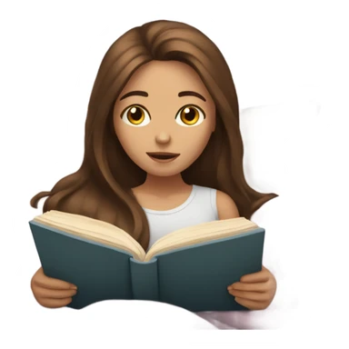 girl with white skin and long, brown hair is reading book in bed sticker