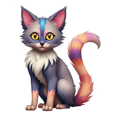Colorful exotic Fantasy-Ragdoll-Fakémon-Lykoi-feline-hybrid (full body) sticker