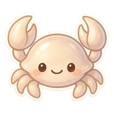 chibi-style crab in pearl tones, glossy shell, sweet smile, no background sticker