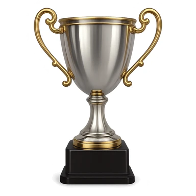 a silver trophy with gold accents, elegant and shiny, transparent background sticker