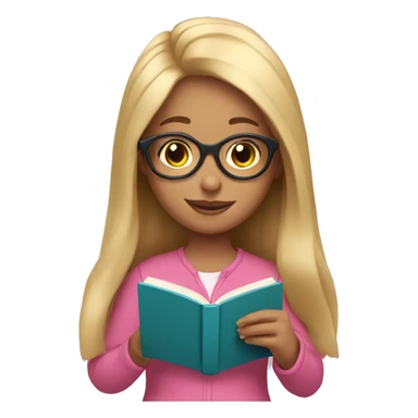 Girl with long blonde hair and glasses reading a pink book sticker