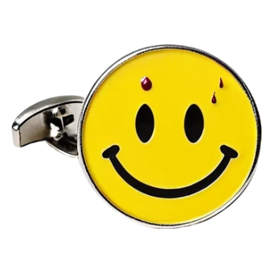 Yellow smiley face pin with a small blood splatter from Watchmen comic book sticker