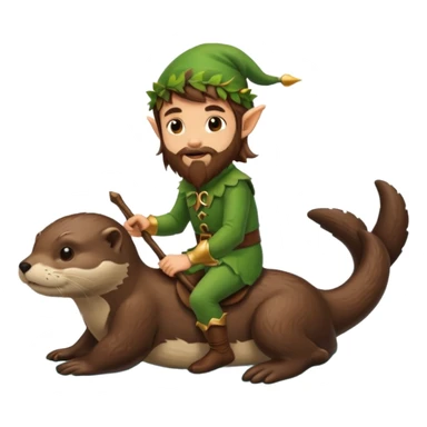 tiny forest elf man long brown hair beard riding an otter sticker
