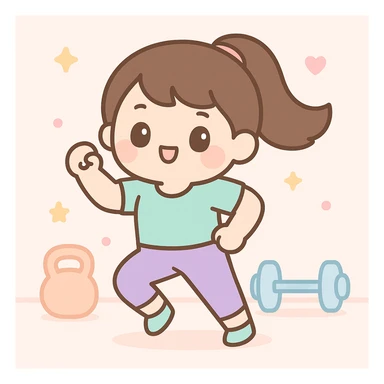 Asian woman doing a routine workout, energetic, fitness attire, gym background sticker