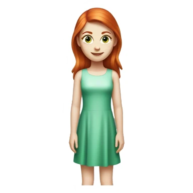 girl with straight red hair and light blue eyes, white skin in a green shiny dress sticker
