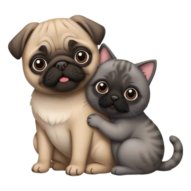 Pug hugging a cat sticker