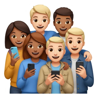 I want to generate an image to show a group of friends playing a mobile game sticker