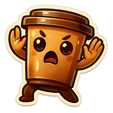 Tall coffee cup, dramatic, hiding, hands up in defense sticker