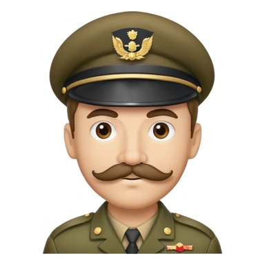 Military soldier with a curled mustache and beret sticker