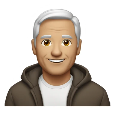An older man with light skin, short dark brown  hair, a smiling face without a beard and fit sticker