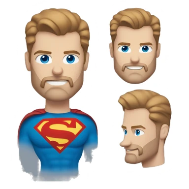 White superman, redish hair, blue eyes, redish brownish facial hair sticker