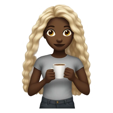 Black girl holding cup of coffee with long hair sticker