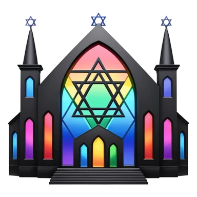jewish synagogue temple in dark goth aesthetic style with black building and rainbow tint glass windows and star of david sticker