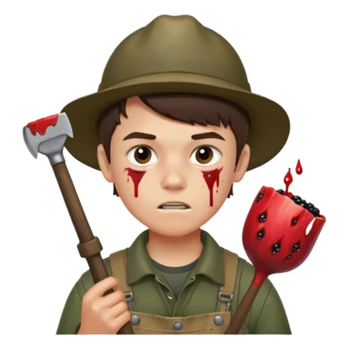 13 y/o Brian robeson at the beginning of Hatchet
determined, has hatchet, self-reliant, observant survivalist, berry juice on mouth, bug bites on face, white boy sticker