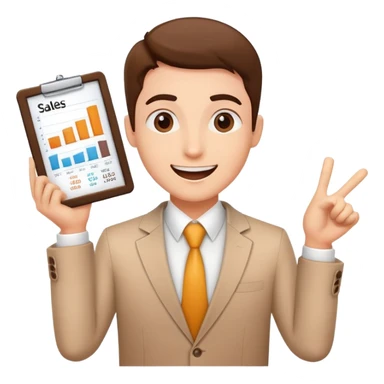 Enthusiastic salesperson with sales chart showing success sticker