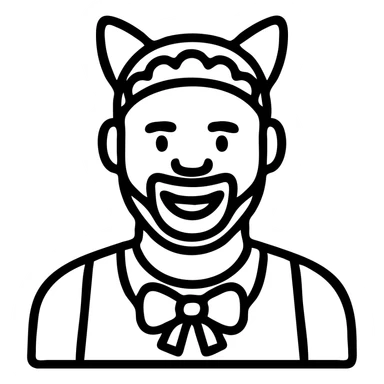 Basketball player resembling LeBron James, dressed as a maid with cat ear headband, grinning, icon style sticker