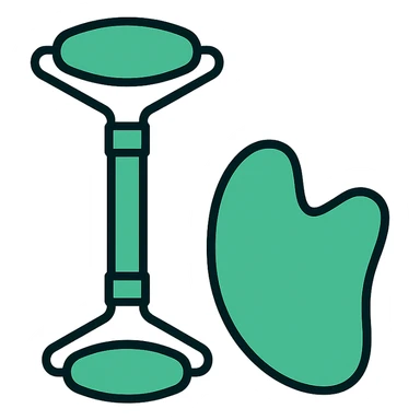 jade and guasha set, elegant and minimal style, lineal color icon with black outlines sticker