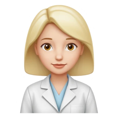 Mostre uma mulher vestida de jaleco branco, expressão leve e detalhamento suave típico de emojis modernos. A cena deve ter um visual limpo, com sombras sutis e contornos suaves, mantendo o estilo cartoon 3D usado em emojis do iOS. Mantendo coerência com o estilo emoji.” sticker