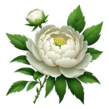 bouquet white Peony, luxuriant, stem, leaf, bud sticker