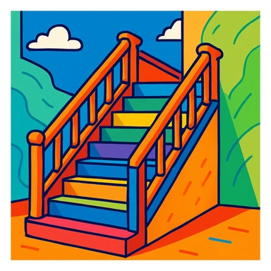 stairs, vibrant toon style, colorful, lively, cartoonish sticker