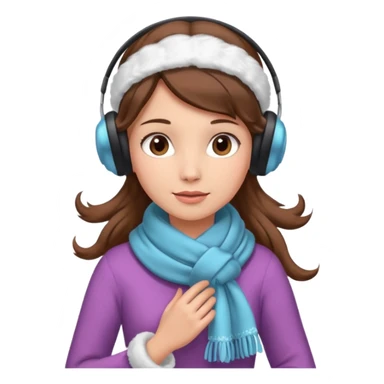 Victorian ice skater in a long dress. She is wearimg a scarf and earmuffs. She has brown hair. sticker