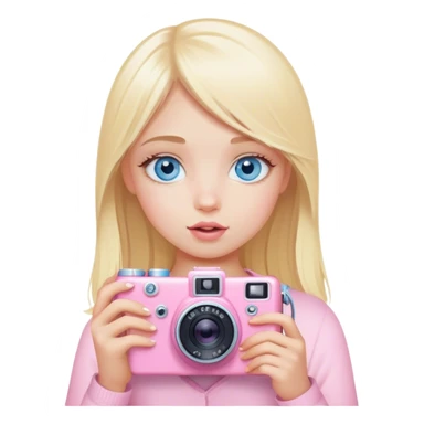 Blue eyed Blonde girl taking pics on a baby pink camera  sticker