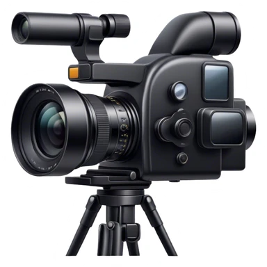 Black professional camera, large lens, focused on a landscape, sleek and modern design, minimalistic, on a white background, no extra details. sticker