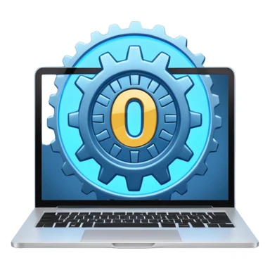 laptop screen with number 0 and a gear sticker