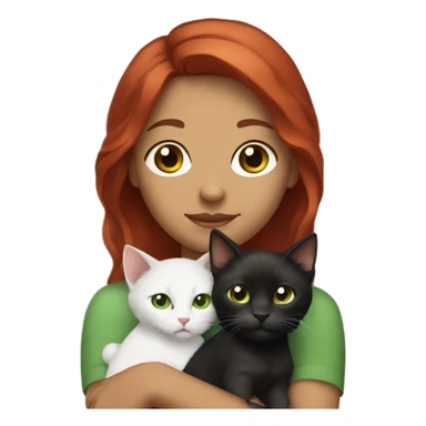 Brown red locks holding a kitten with a white woman with green eyes and black hair sticker