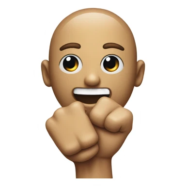 Face with arm in mouth and the arm has two balls that are the same color as the arm at the bottom of the arm and the arm is cutoff at the hand  sticker