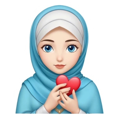 Turkish beautiful finish Konya girl blue eyes with magnolia flower design hijab and hold heart in her hand  sticker
