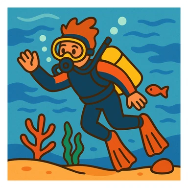 a diver in a wetsuit underwater in a playful cartoon style sticker