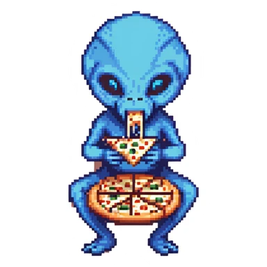 A blue alien eating pizza sticker