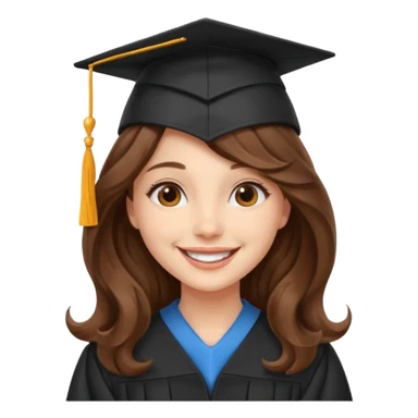 Graduated Students, Cheerful girl, long brown wavy hair, wearing graduation cap sticker
