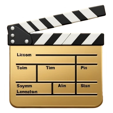 minimalist movie clapboard with gold top and white bottom, diagonal line across the front sticker