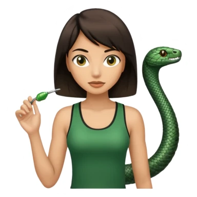 Femme brune yeux marron avec une coupe carré noir , femme couleur de peau typé, avec un cobra a côté , débardeur noir sticker