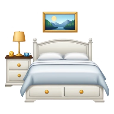 bedroom with white walls, bed, nightstand and dresser sticker